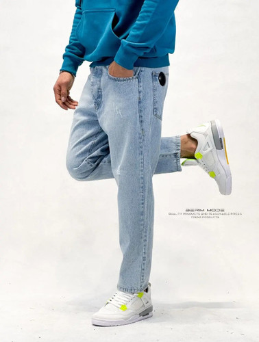 شلوار جین مام فیت مردانه اورجینال برند Turk آبی یخی