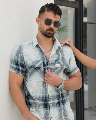 پیراهن آستین کوتاه چهارخانه دو جیب کنف Turk مردانه و زنانه