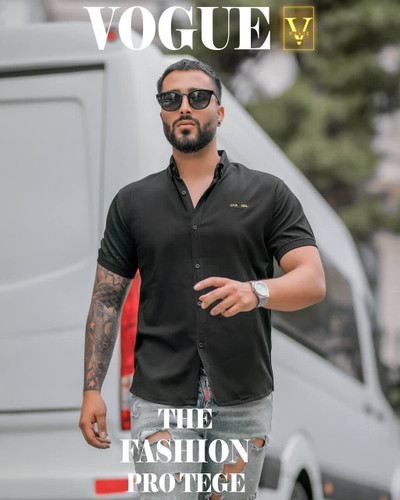 پیراهن آستین کوتاه مشکی مردانه دوخت اورجینال ترک