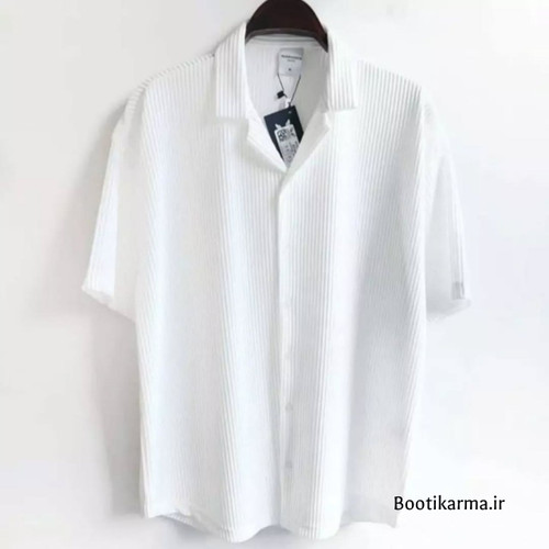 پیراهن مراکشی بیسکوییتی آستین کوتاه مردانه برند مچینست اورجینال مدل میله ای تنوع رنگ کامل