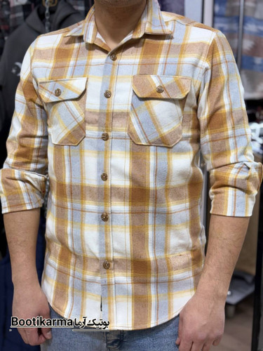 پیراهن چهارخانه پشمی مردانه اورجینال ترک گرم بالا درجه یک TURK رنگ دارچینی