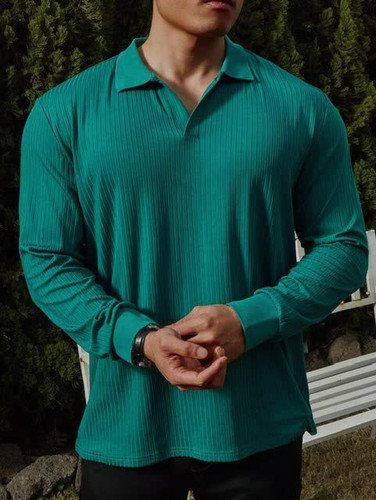 بلوز نیم یقه مراکشی مردانه اورجینال استایل اولد مانی old money -ارجینال (سبز رنگ)