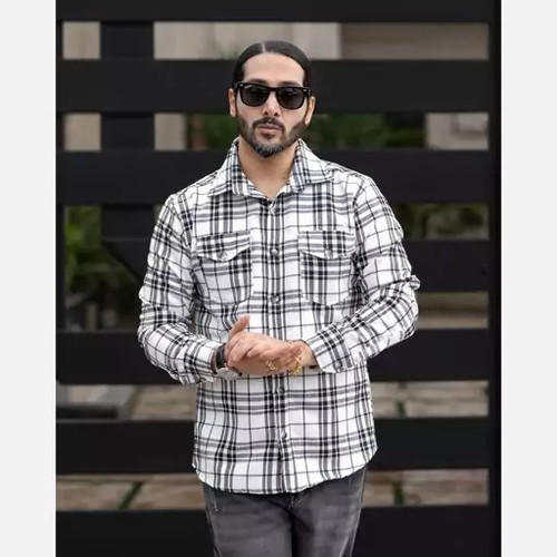 پیراهن پشمی مردانه اورجینال طرح POLO چهارخانه دو جیب