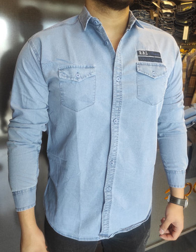 پیراهن لی مردانه آستین بلند دو جیب پارچه ترک قواره بزرگ